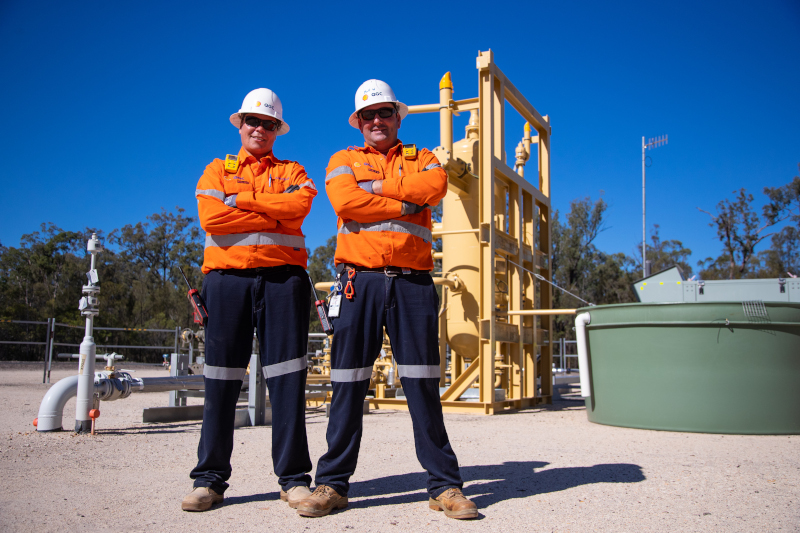 Wellsite with well operators in front